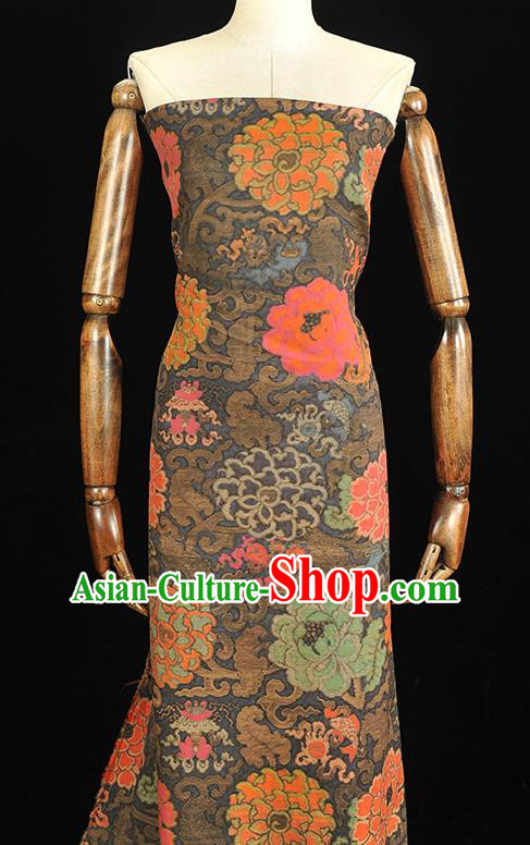 Top Chinese Classical Cheongsam Black Silk Material Traditional Flowers Pattern Gambiered Guangdong Gauze Fabric