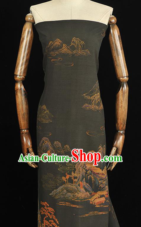 China Traditional Landscape Pattern Silk Fabric Classical Cheongsam Black Cloth