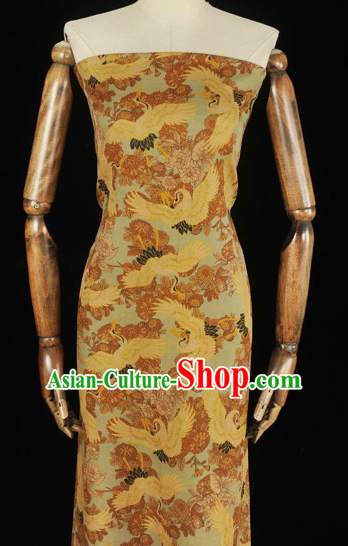 Top Light Green Gambiered Guangdong Gauze Chinese Classical Cheongsam Fabric Traditional Crane Pattern Silk Material