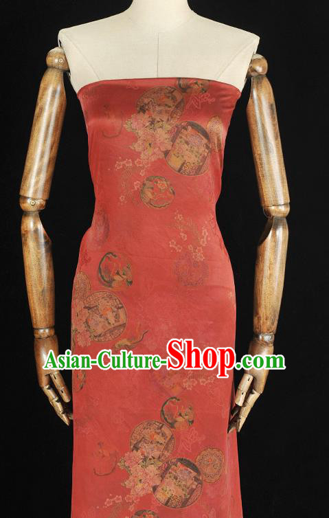 Top Chinese Traditional Pavilion Pattern Silk Material Classical Cheongsam Red Gambiered Guangdong Gauze Fabric