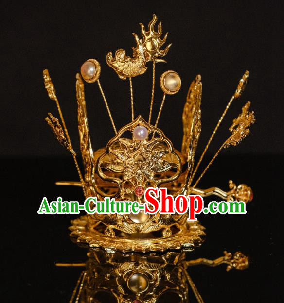 China Traditional Gilding Hair Crown Hair Accessories Ancient Hanfu Hair Jewelry Ming Dynasty Female Swordsman Hairpin