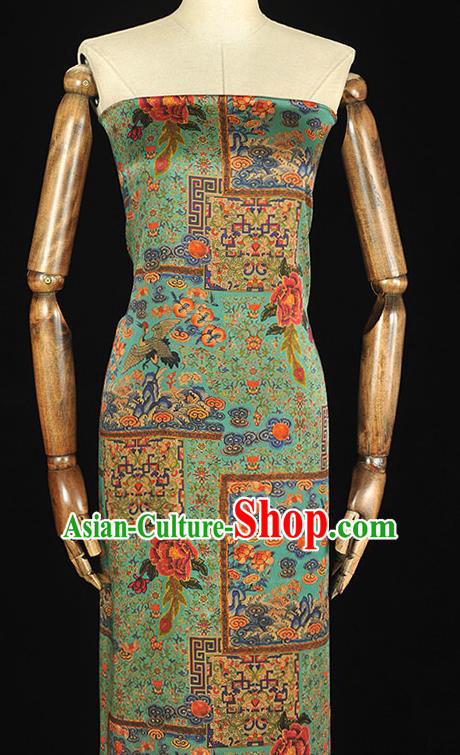 Top Chinese Traditional Satin Fabric Royal Pattern Green Silk Material Classical Cheongsam Gambiered Guangdong Gauze