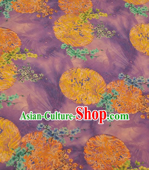 Chinese Classical Round Dragon Pattern Purple Silk Material Traditional Gambiered Guangdong Gauze Top Cheongsam Cloth Fabric