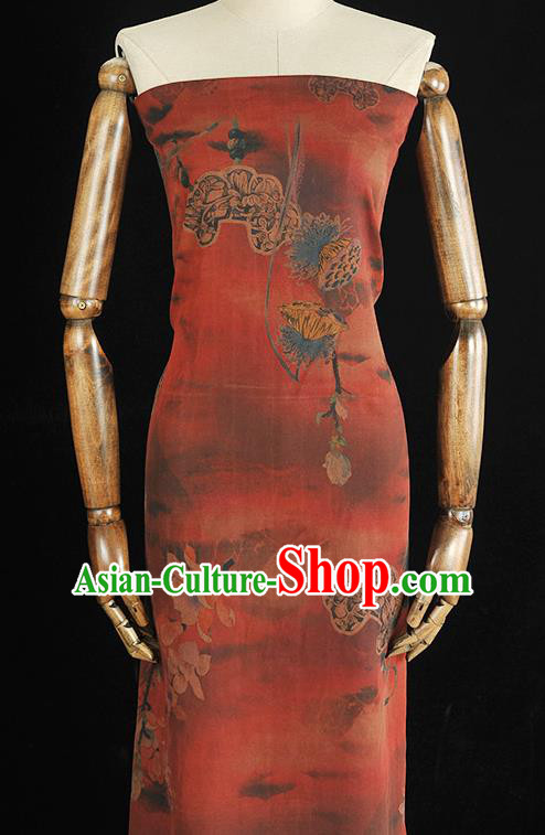 Chinese Classical Lotus Seedpod Pattern Red Silk Material Traditional Cheongsam Fabric Gambiered Guangdong Gauze