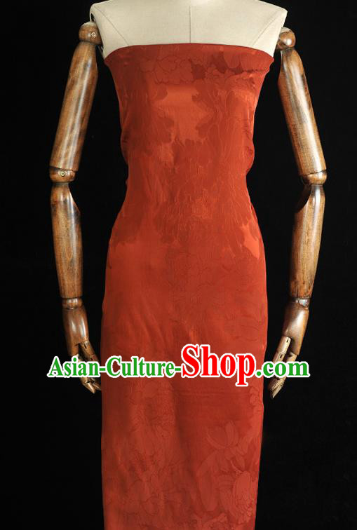 Chinese Jacquard Peony Red Satin Traditional Cheongsam Fabric Gambiered Guangdong Gauze Classical Silk Material