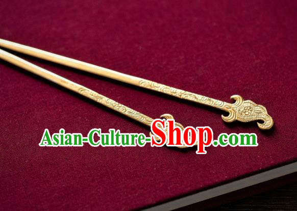 China Tang Dynasty Chiseled Gilding Hairpins Traditional Hanfu Hair Accessories Ancient Empress Hair Stick