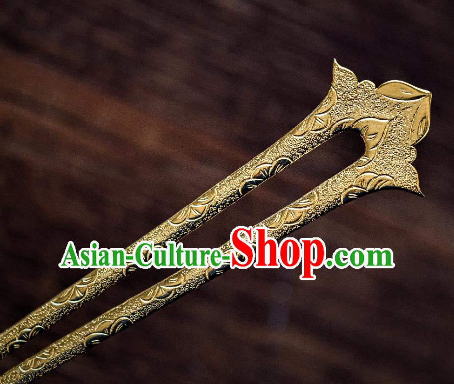 China Traditional Hanfu Hair Accessories Ancient Empress Hair Stick Tang Dynasty Chiseled Gilding Hairpins