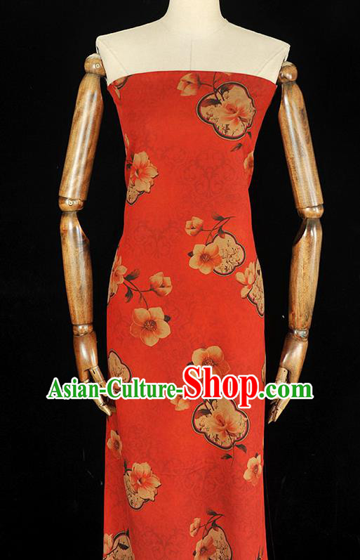 Top Chinese Traditional Cloth Fabric Classical Flowers Pattern Red Silk Material Cheongsam Gambiered Guangdong Gauze