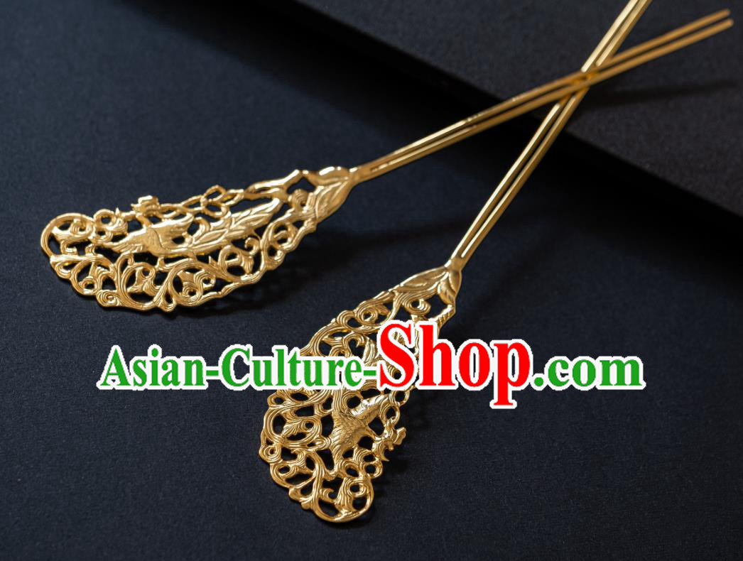 China Ancient Empress Hair Stick Traditional Hanfu Hair Accessories Tang Dynasty Gilding Carving Phoenix Hairpins