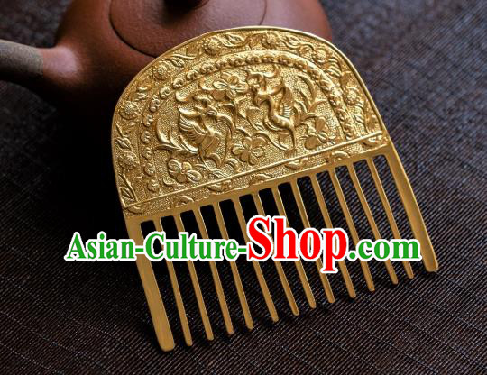 China Tang Dynasty Gilding Hair Comb Traditional Hanfu Hair Accessories Ancient Princess Hairpin