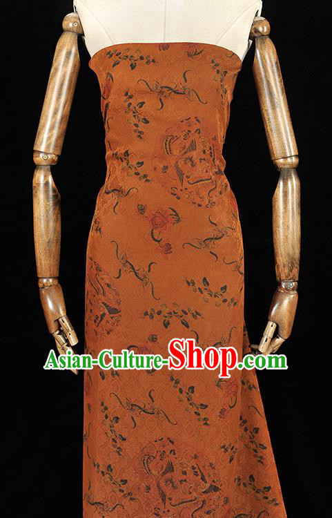 Chinese Classical Phoenix Pattern Ginger Gambiered Guangdong Gauze Cheongsam Cloth Material Traditional Silk Fabric