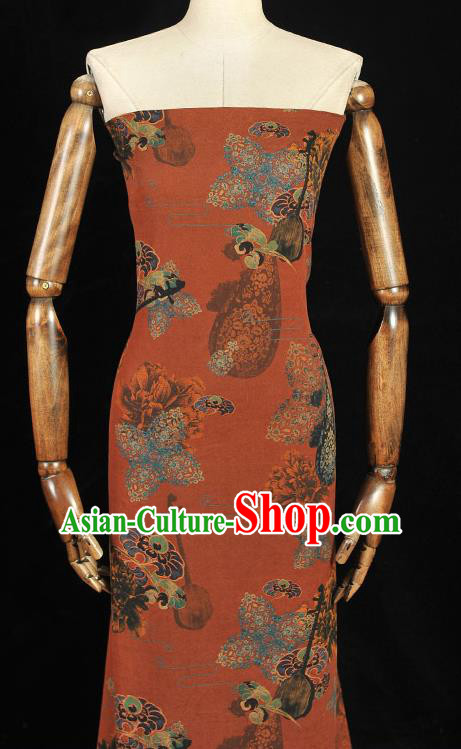 Chinese Traditional Cloth Material Cheongsam Rust Red Silk Fabric Classical Lute Pattern Gambiered Guangdong Gauze