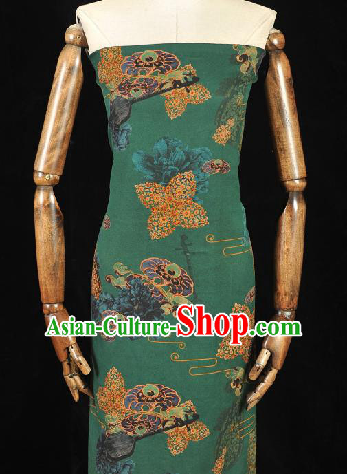 Chinese Classical Lute Pattern Green Gambiered Guangdong Gauze Traditional Cloth Material Cheongsam Silk Fabric