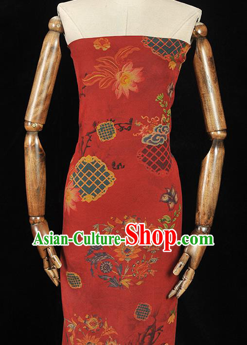 Top Gambiered Guangdong Gauze Chinese Traditional Cheongsam Lotus Pattern Red Silk Fabric