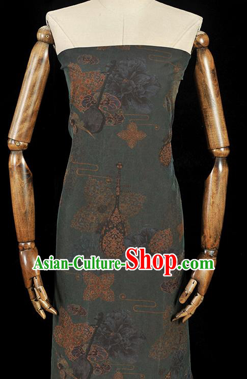 Top Craquelure Gambiered Guangdong Gauze Chinese Traditional Cheongsam Lute Pattern Navy Silk Fabric