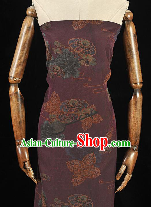 Top Chinese Traditional Cheongsam Lute Pattern Purple Silk Fabric Craquelure Gambiered Guangdong Gauze