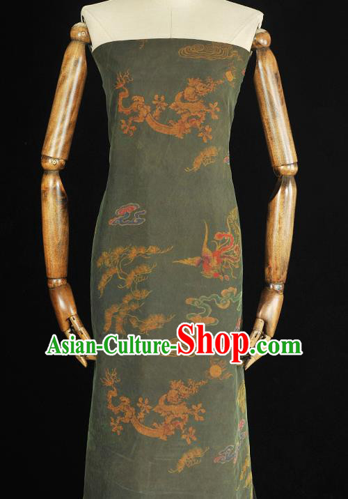 Top Dark Green Gambiered Guangdong Gauze Fabric Chinese Cheongsam Traditional Cloud Dragon Pattern Silk Drapery