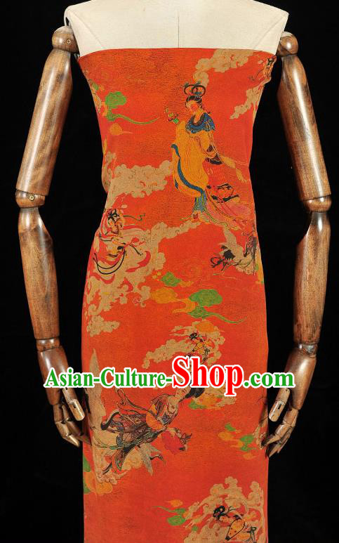 Top Grade Cheongsam Red Gambiered Guangdong Gauze Fabric Chinese Traditional Goddess Pattern Silk Drapery