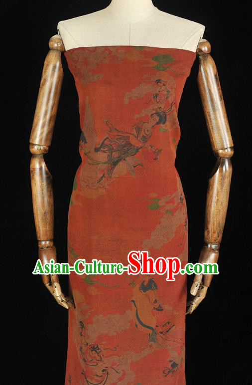 Top Grade Chinese Traditional Goddess Pattern Silk Drapery Cheongsam Orange Gambiered Guangdong Gauze Fabric