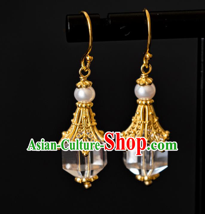 China Traditional Ancient Ming Dynasty Imperial Concubine Crystal Earrings Ming Dynasty Gilding Ear Jewelry