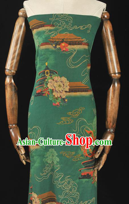 Top Grade Cheongsam Green Gambiered Guangdong Gauze Chinese Traditional Heaven Temple Pattern Silk Drapery Silk Fabric