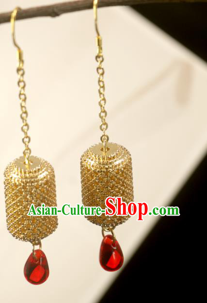 Handmade Traditional Cheongsam Classical Ear Accessories Chinese National Golden Lantern Earrings