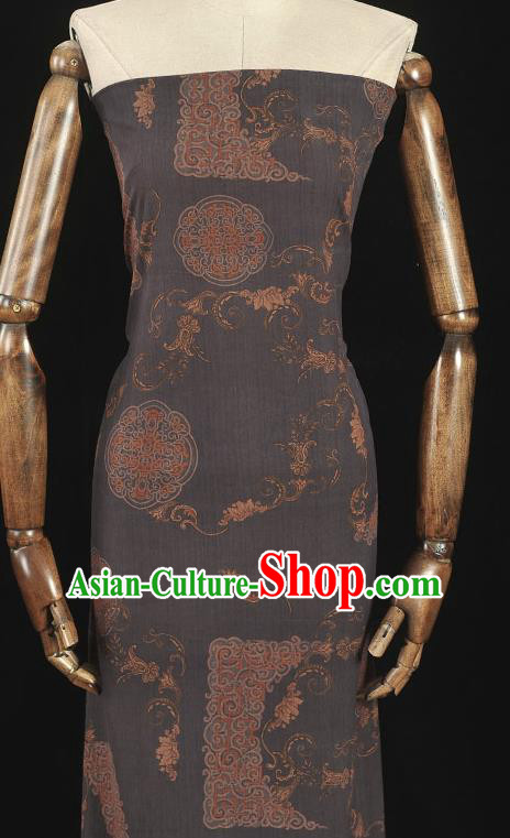 Top Grade Chinese Cheongsam Traditional Palace Wall Pattern Deep Grey Silk Drapery Gambiered Guangdong Gauze Fabric