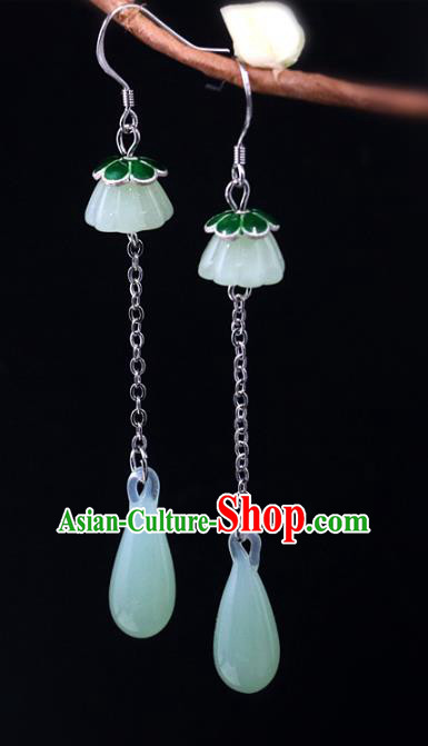 Handmade Traditional Jade Lotus Seedpod Ear Accessories Chinese National Long Earrings