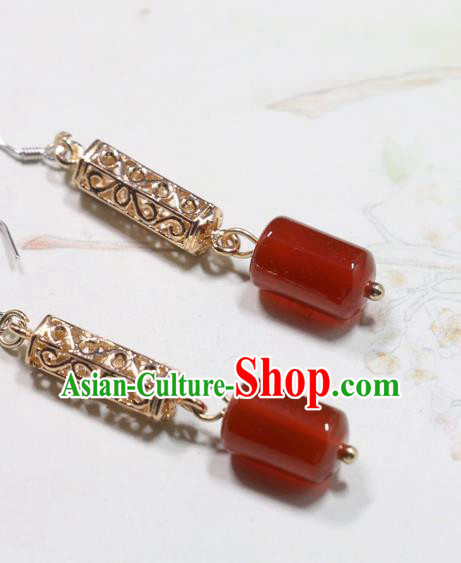 Handmade Traditional Agate Ear Accessories Chinese National New Year Golden Earrings