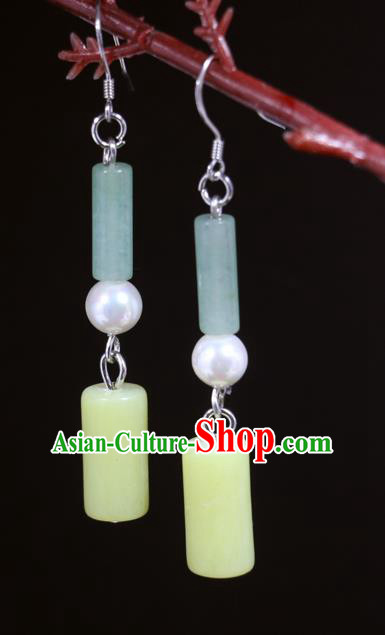 Handmade Traditional Aventurine Ear Accessories Chinese National Earrings Hanfu Jewelry