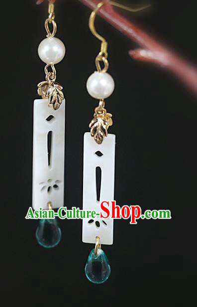 Handmade Traditional Ear Accessories Chinese Hanfu Jewelry National White Shell Earrings