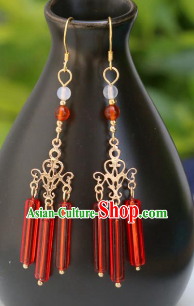 Handmade Traditional Classical Red Beads Tassel Ear Accessories Chinese National Earrings