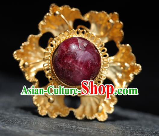 China Handmade Gems Hair Accessories Ancient Empress Hair Stick Ming Dynasty Palace Golden Flower Hairpin for Women