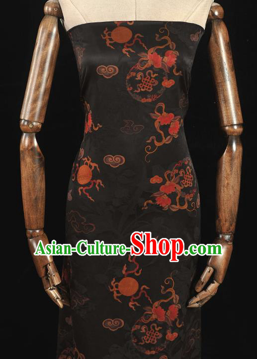 Top Grade Gambiered Guangdong Gauze Chinese Traditional Royal Pattern Silk Drapery Cheongsam Jacquard Black Satin Fabric