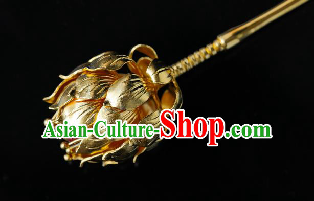 China Traditional Handmade Golden Lotus Hair Accessories Ancient Empress Hair Clip Ming Dynasty Palace Hairpin for Women