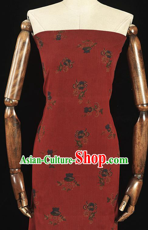 Top Grade Red Gambiered Guangdong Gauze Chinese Traditional Flowers Pattern Silk Drapery Cheongsam Fabric