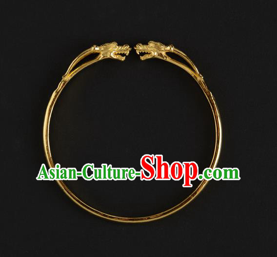 Chinese Ancient Imperial Concubine Gilding Bracelet Accessories Traditional Qing Dynasty Court Carving Dragon Jewelry