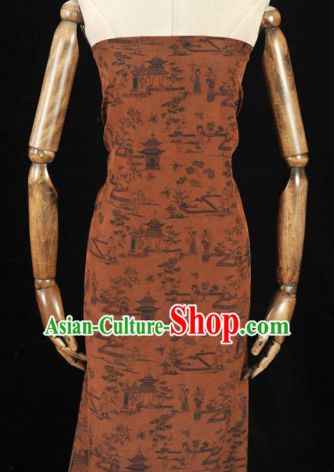 Top Grade Craquelure Fabric Chinese Traditional Character Pattern Silk Drapery Cheongsam Brown Gambiered Guangdong Gauze