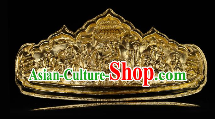 China Traditional Palace Hair Accessories Handmade Ancient Empress Hairpin Ming Dynasty Golden Carving Hair Crown for Women