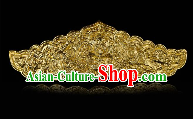 China Traditional Court Queen Hair Accessories Handmade Ancient Empress Hairpin Ming Dynasty Golden Carving Peony Hair Crown for Women