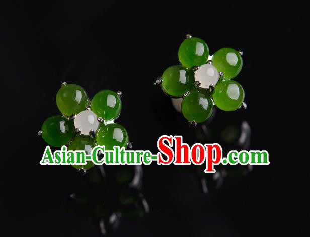 China Ancient Princess Jade Plum Blossom Ear Jewelry Accessories Traditional Qing Dynasty Earrings