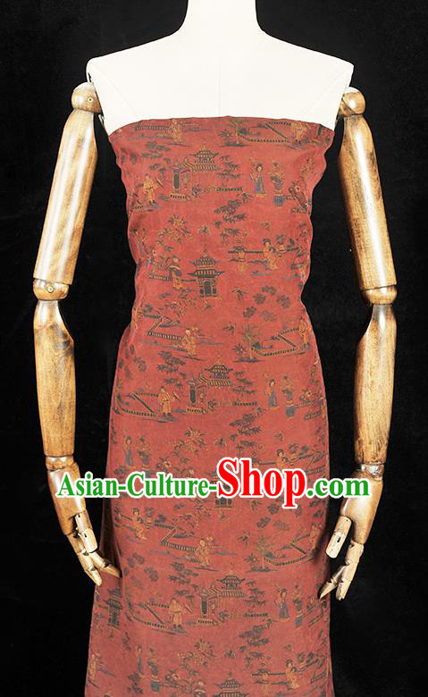 Top Grade Cheongsam Red Gambiered Guangdong Gauze Craquelure Fabric Chinese Traditional Character Pattern Silk Drapery