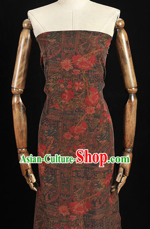 Top Cheongsam Fabric Black Gambiered Guangdong Gauze Chinese Traditional Flowers Pattern Silk Drapery