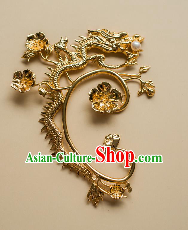 China Traditional Qing Dynasty Queen Earrings Ancient Empress Gilding Dragon Plum Ear Jewelry Accessories