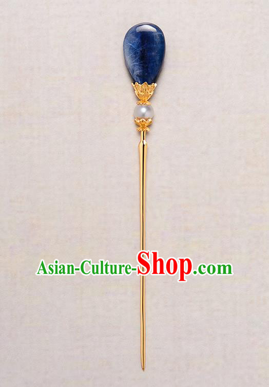 China Hanfu Gilding Hair Stick Traditional Ming Dynasty Kyanite Hairpin Ancient Noble Woman Hair Accessories