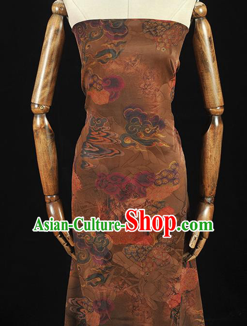 Top Chinese Cheongsam Fabric Brown Gambiered Guangdong Gauze Traditional Flowers Pattern Silk Drapery