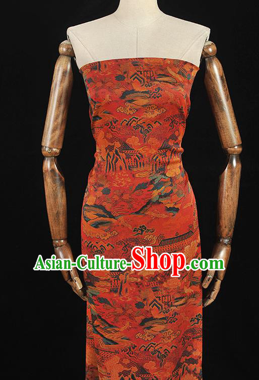 Top Red Satin Fabric Chinese Traditional Court Begonia Pattern Silk Drapery Cheongsam Gambiered Guangdong Gauze