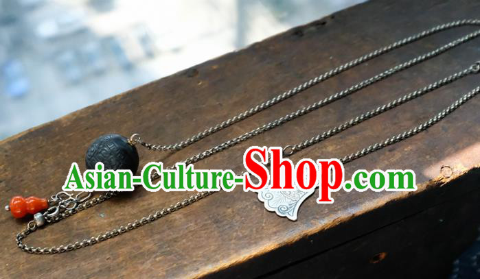 Handmade China National Women Silver Jewelry Accessories Traditional Red Agate Gourd Necklace Pendant