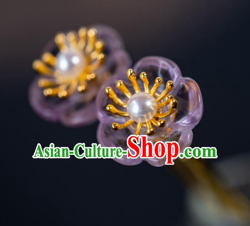 China Traditional Court Hanfu Hair Accessories Ming Dynasty Amethyst Hair Clip Ancient Princess Plum Blossom Hairpin