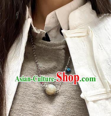 China Handmade National Jewelry Accessories Traditional White Jade Carving Bead Necklace